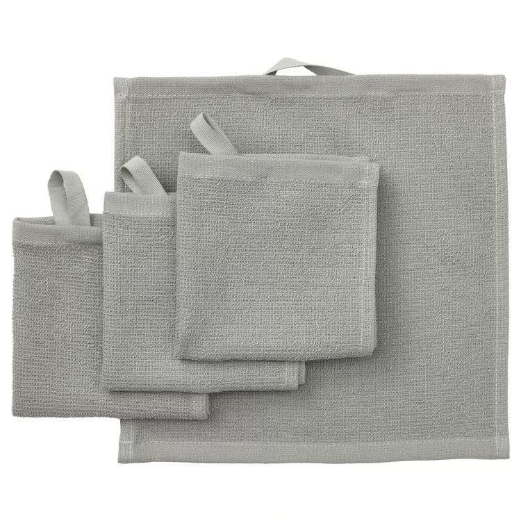 stoRk LUDDVIAL Washcloth, Grey, 100% Cotton, 25x25 cm, Quick Drying, Lightweight 295 g/m, Pack of 4