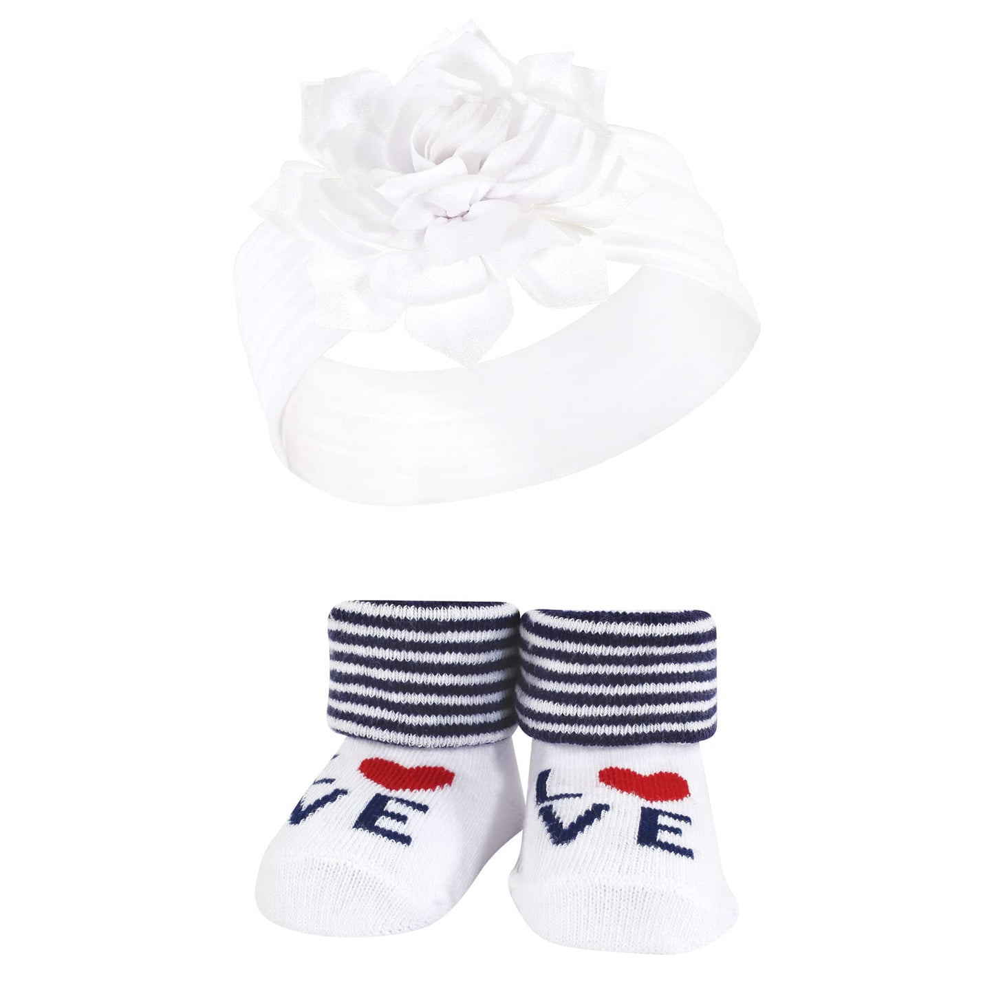 Hudson Baby Baby Girls' Headband And Socks Giftset, Navy Red, One Size