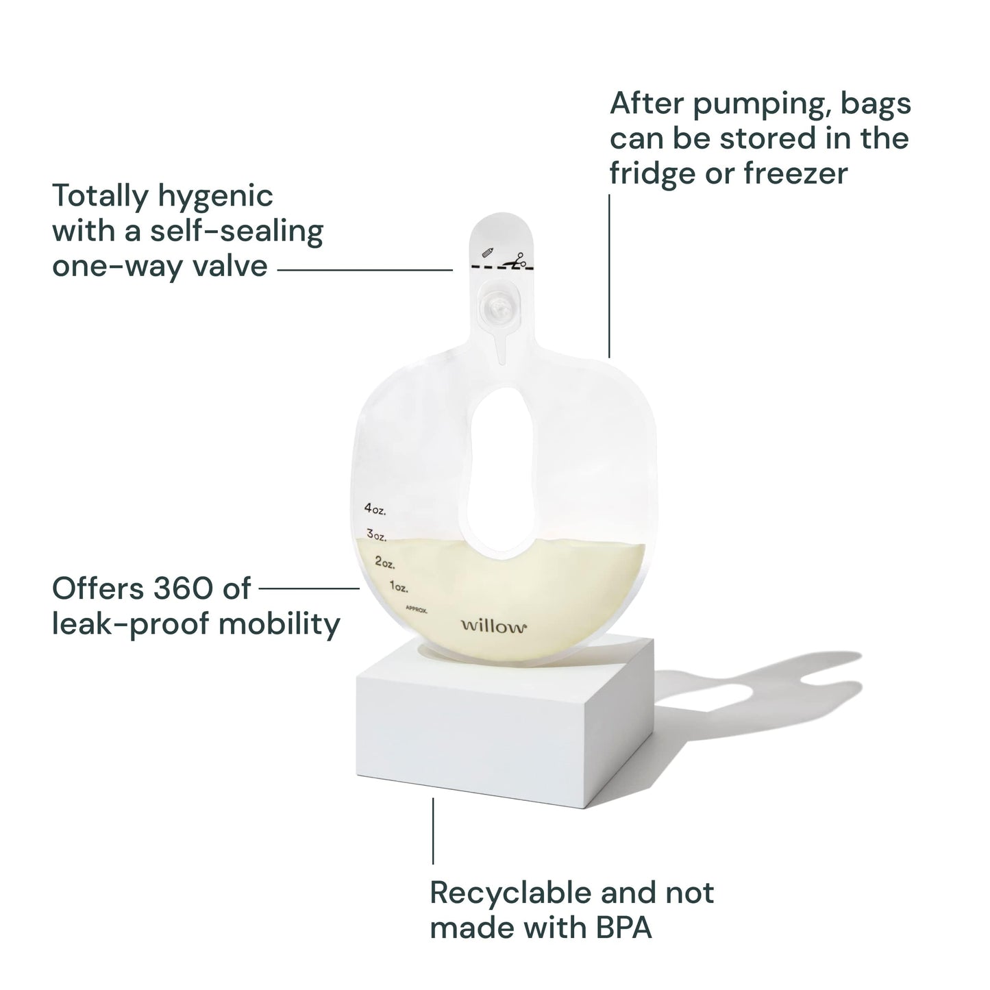 Willow Pump Spill-Proof Breast Milk Bags - 48 Ct - Holds 4 Oz. Per Self-Sealing Storage Bag - Compatible With Willow 360 Or Will