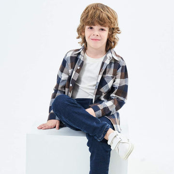Fuermos Toddler Baby Boy Girls Outfits Plaid Flannel Long Sleeve Shirt Tops Kid Clothes(2-3T)
