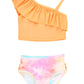 Rufflebutts - Rainbow Tie Dye One Shoulder Ruffle Tankini - 6-12M