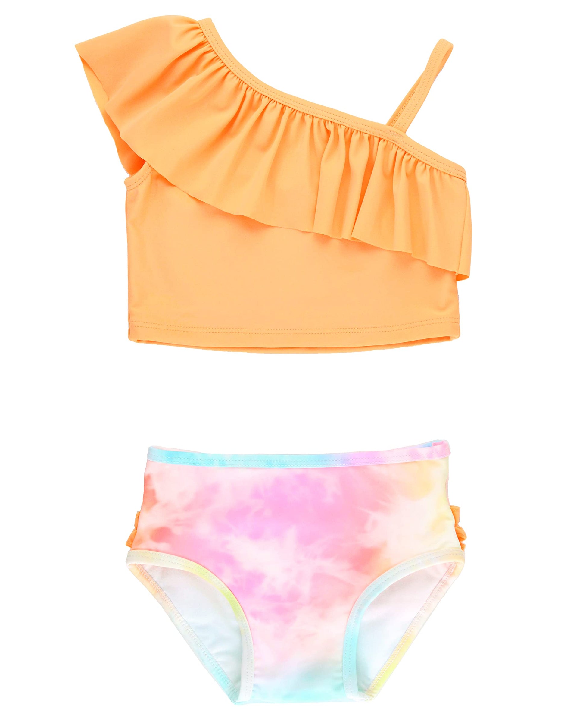 Rufflebutts - Rainbow Tie Dye One Shoulder Ruffle Tankini - 6-12M