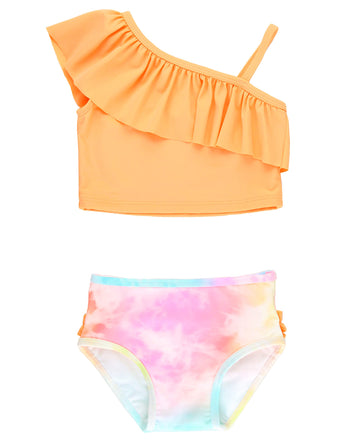 Rufflebutts - Rainbow Tie Dye One Shoulder Ruffle Tankini - 6-12M