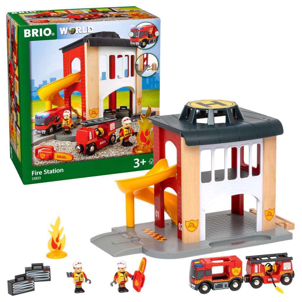 BRIO 33833 World Central Fire Station - Interactive Toy Set with Fire Truck and Accessories | Light and Sound Features | Compati