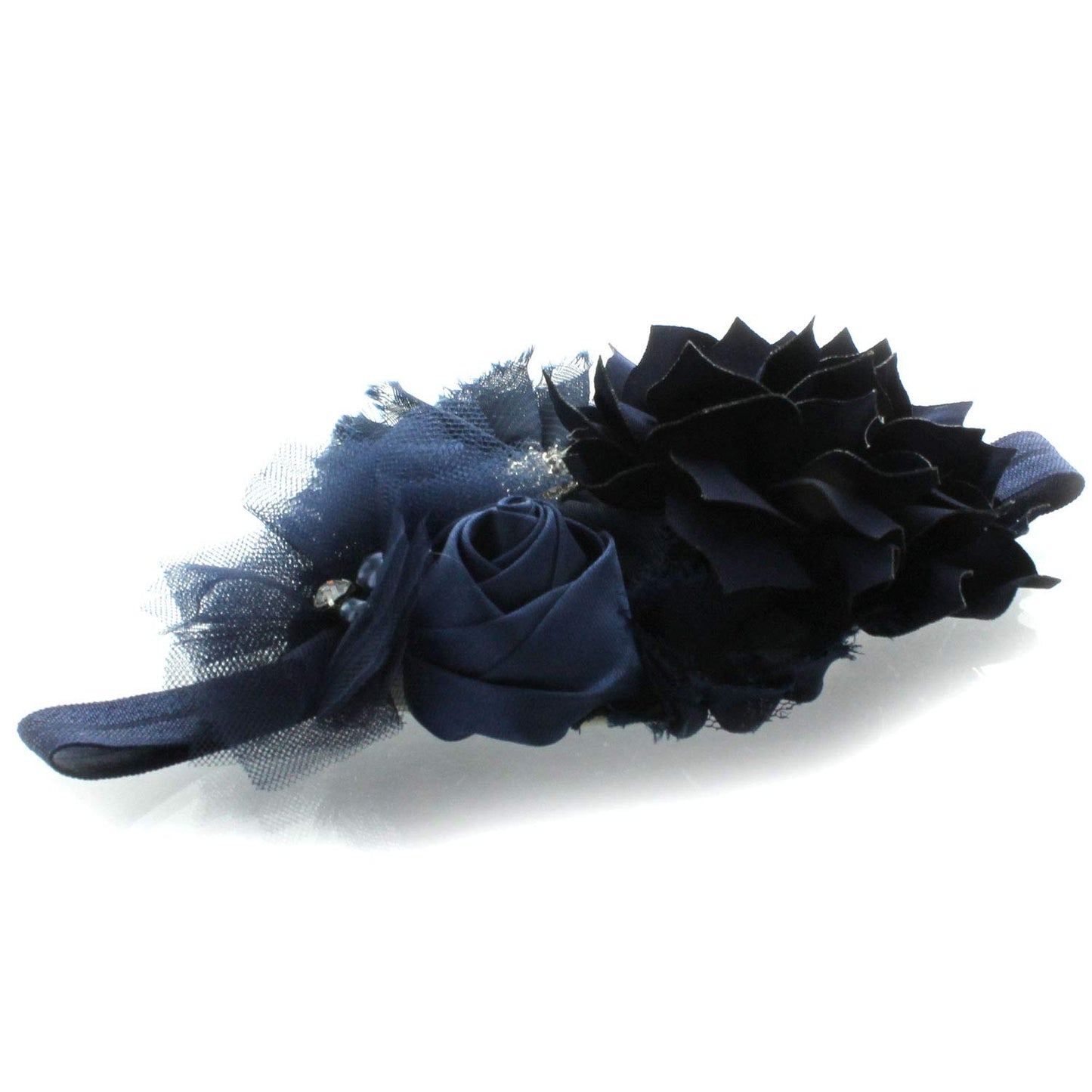 My Lello Headband Shabby Fabric Flower Cluster Baby - Infant - Toddler - Girl Stretchy Elastic Navy