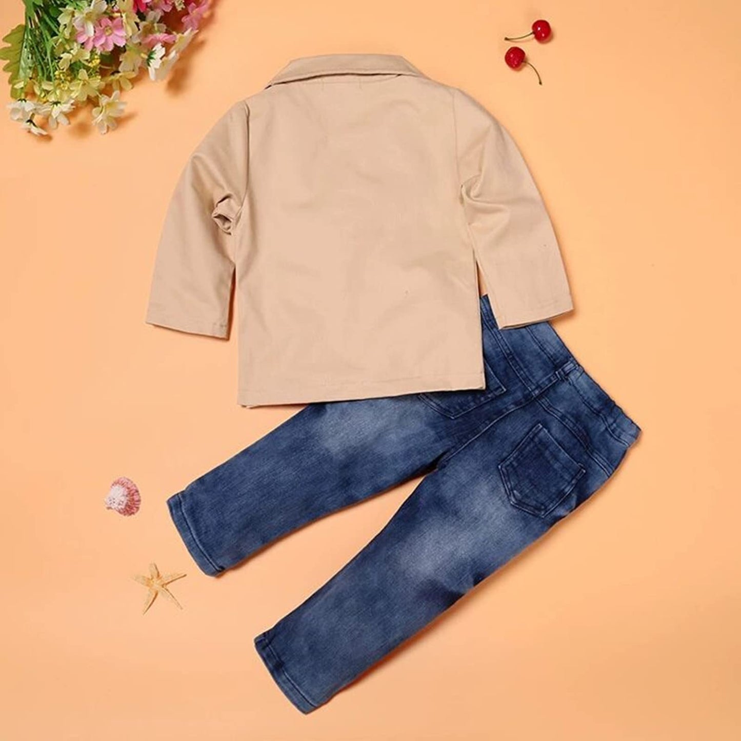 Tjtjxrxr Toddler Baby Boys Gentleman 3 Pieces Shirt+Jacket+ Jeans Wedding Infant Pants Clothing Sets (1-2Years, Khaki)