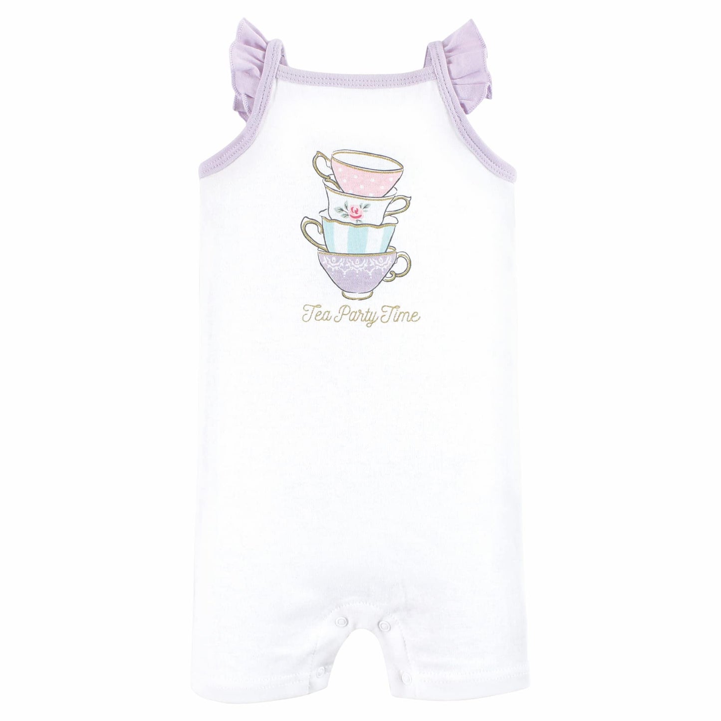 Hudson Baby Unisex Baby Cotton Rompers, Tea Party, 0-3 Months