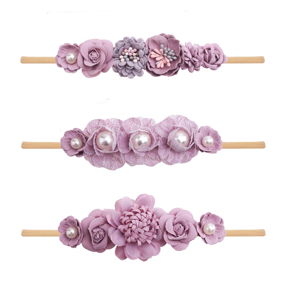 Mligril Baby Girl Nylon Headbands Flower Hair Bows Accessories-Elastic Hair Band Crown Handmade Floral Wraps Birthday Gifts For