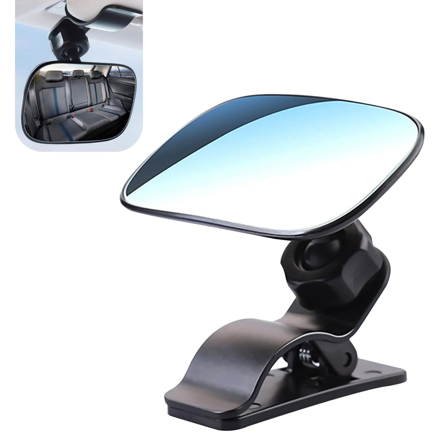 DYEKNEE 1 PC Car Sun Visor Child Observation Mirror, 3.5 x 2.2 HD Glass 360 Degree Adjustable Curved Large View Mirror, Multi-fu
