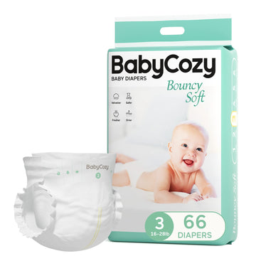 Baby Diapers Size 3(16-28lb),66 Count Babycozy Dry Disposable Diapers,Bouncy Soft Diapers Hypoallergenic Without Chlorine, Eco F