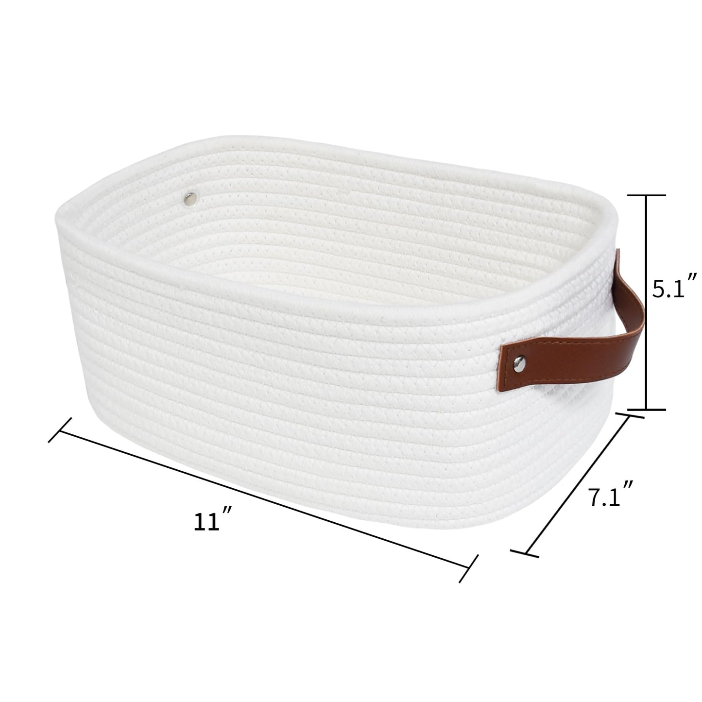 Abenkle Small White Basket With Handle, Soft Woven Storage Bins Baskets For Baby Cat And Dog Toys Organizer, Decorative Shelves