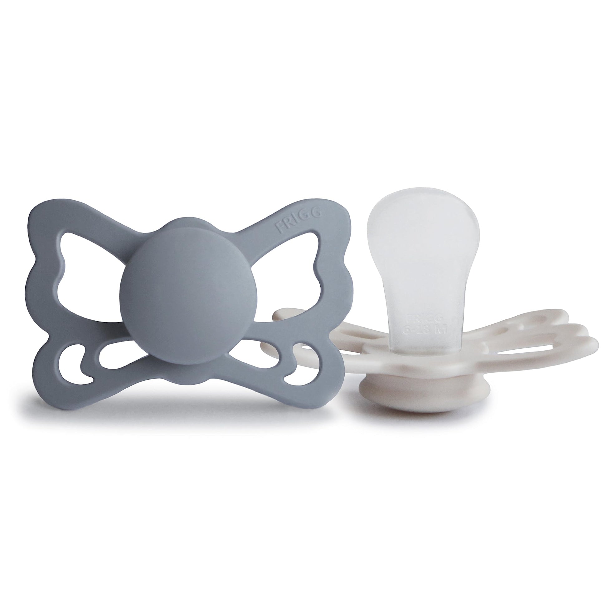 FRIGG Butterfly Anatomical SilkySoft Silicone Baby Pacifier | Made in Denmark | BPA-Free (Great Gray/Silver Gray, 6-18 Months)
