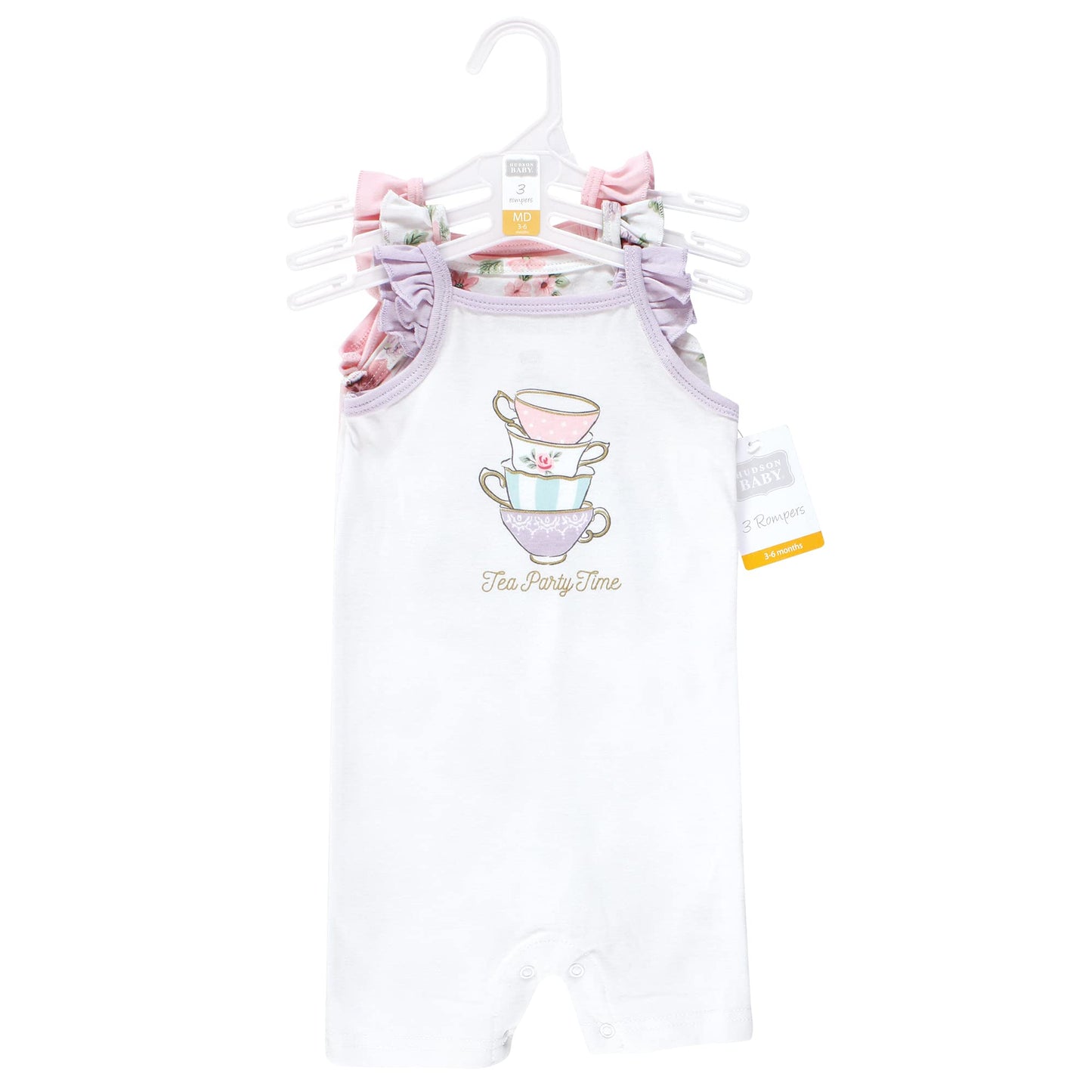 Hudson Baby Unisex Baby Cotton Rompers, Tea Party, 0-3 Months