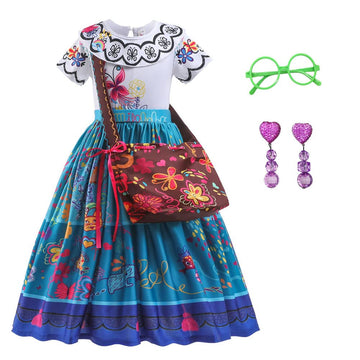 Yipkorra Encanto Mirabel Costume For Girls Cosplay Isabella Outfit Princess Halloween Dress Up With Earrings (Mirabel B, 9-10 Ye