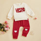 Lagkiyoj Toddler Baby Girl Boy Valentines Outfit Love Heart Long Sleeve Sweatshirt Pullover Tops Jogger Pants Clothes (White Lov