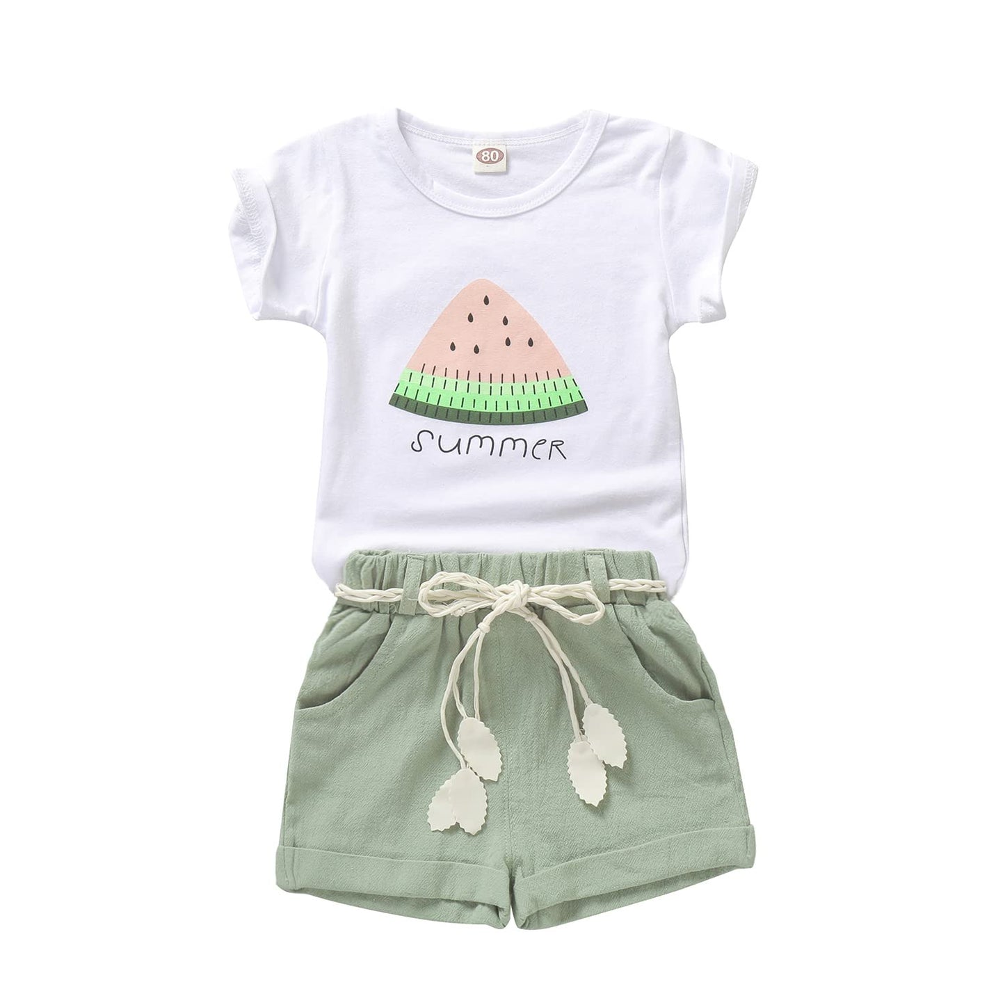 Goodplayer Toddler Baby Girls Summer Clothes Set Kids Watermelon Print T-Shirt Short Sets Outfits For 1-4 Years Old (18-24 Month