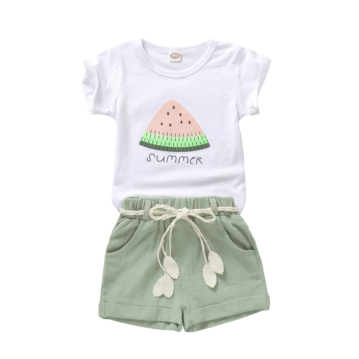 Goodplayer Toddler Baby Girls Summer Clothes Set Kids Watermelon Print T-Shirt Short Sets Outfits For 1-4 Years Old (18-24 Month