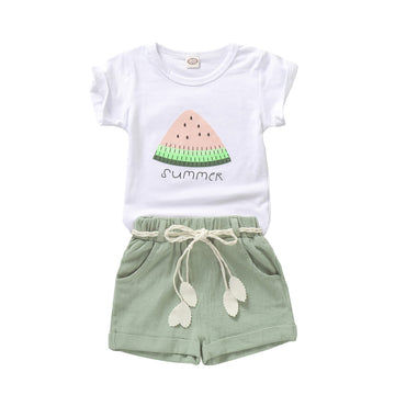 Goodplayer Toddler Baby Girls Summer Clothes Set Kids Watermelon Print T-Shirt Short Sets Outfits For 1-4 Years Old (18-24 Month