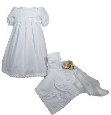 100% Cotton Girls Preemie Dress Christening Gown Baptism Set With Lace Hem 2-3Lbs White