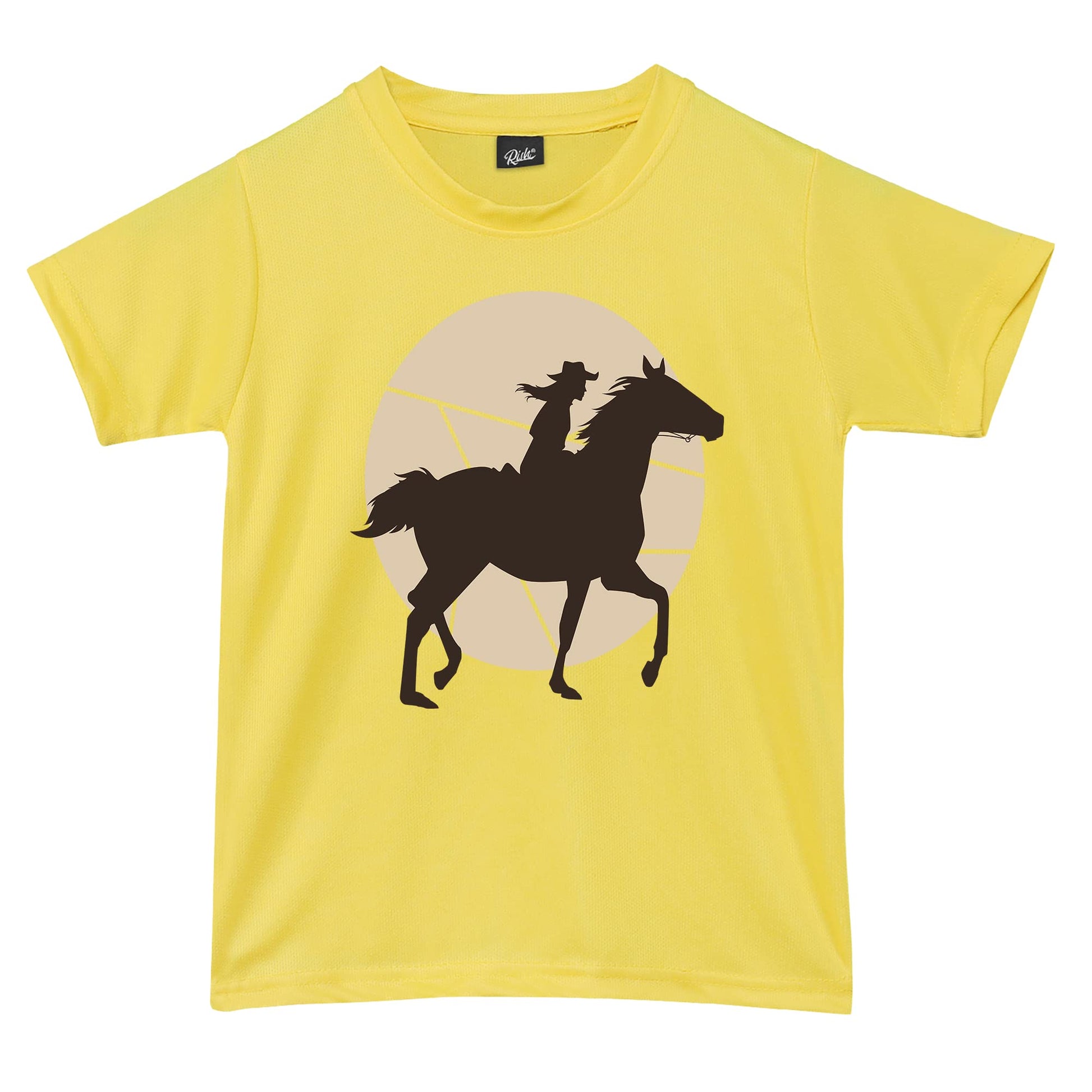 RISH Tshirt for Boys and Kids | Soft Quick Dry Tshirts  Woman Horse Rider Printed Casuals  Yellow Tshirt 1824 Months