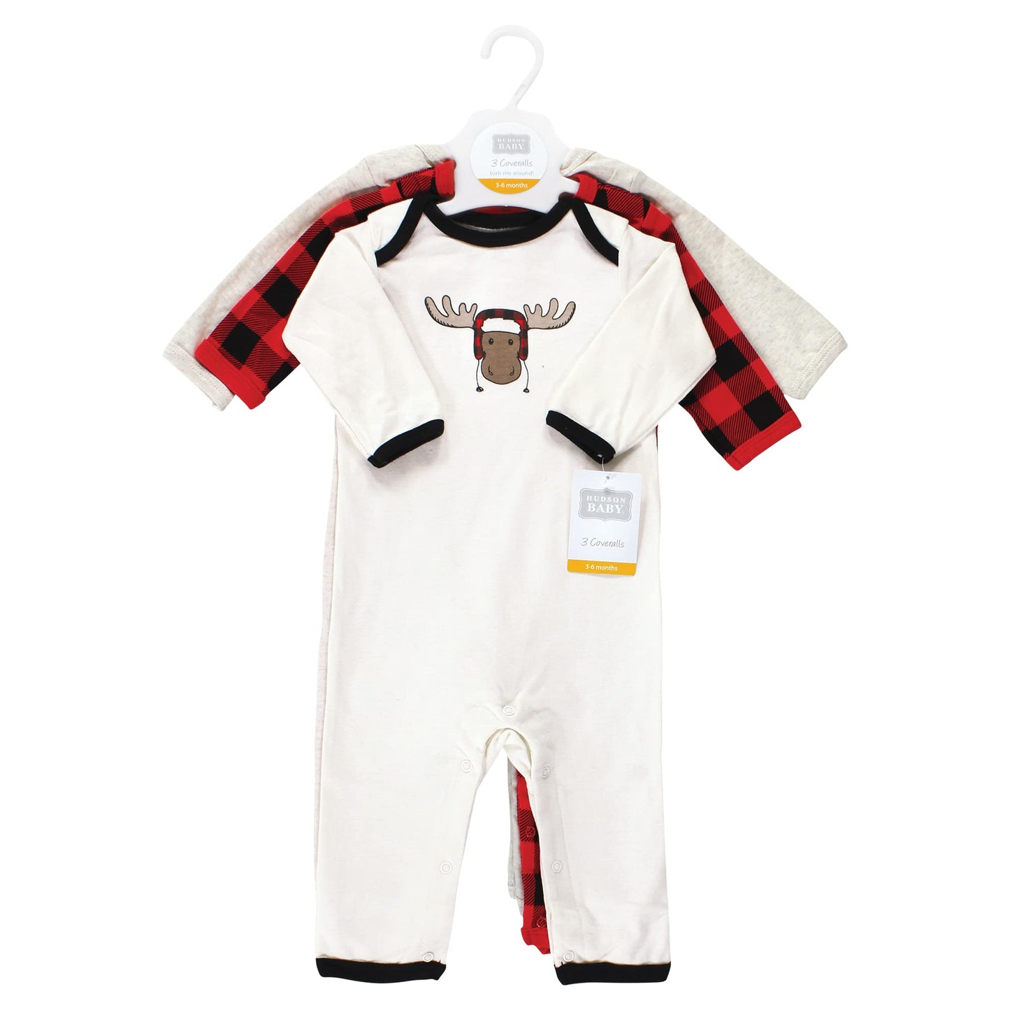 Hudson Baby Girls Unisex Cotton Coveralls, Winter Moose, 3-6 Months, Winter Moose, 3-6 Months Us