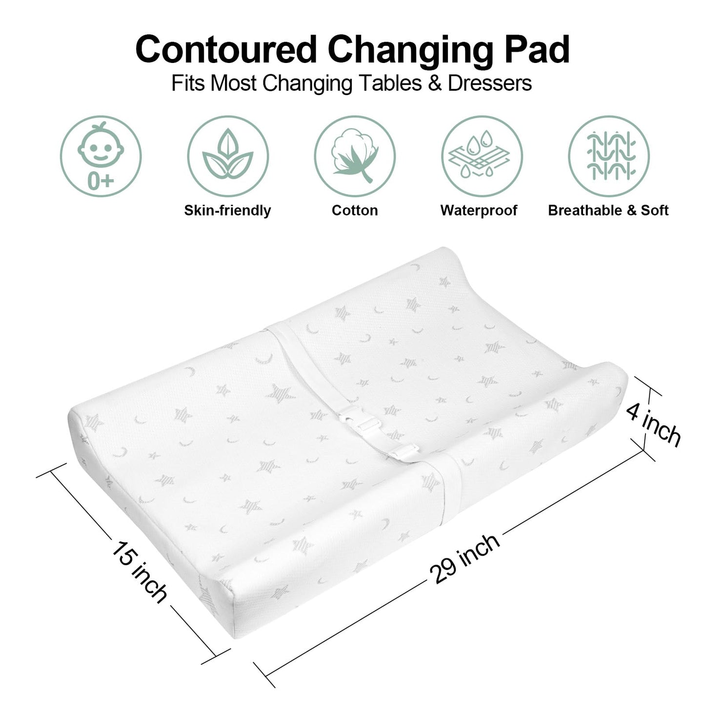 Beianpp Small Baby Changing Pad 29 X 15 For Dresser With Cover, Waterproof & Non-Slip, Mini Diaper Contoured Foam Changing Table