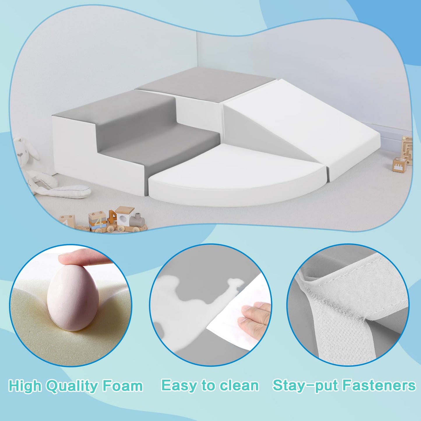 Todiby Foam Blocks Climbing For Kids: Toddler Toys For Indoor And Outdoor Fun - Soft Pu Leather Play Structure For Crawling And