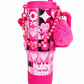 Nubby Dotss Pink Tumbler with Handle, Hearts & Floral Print