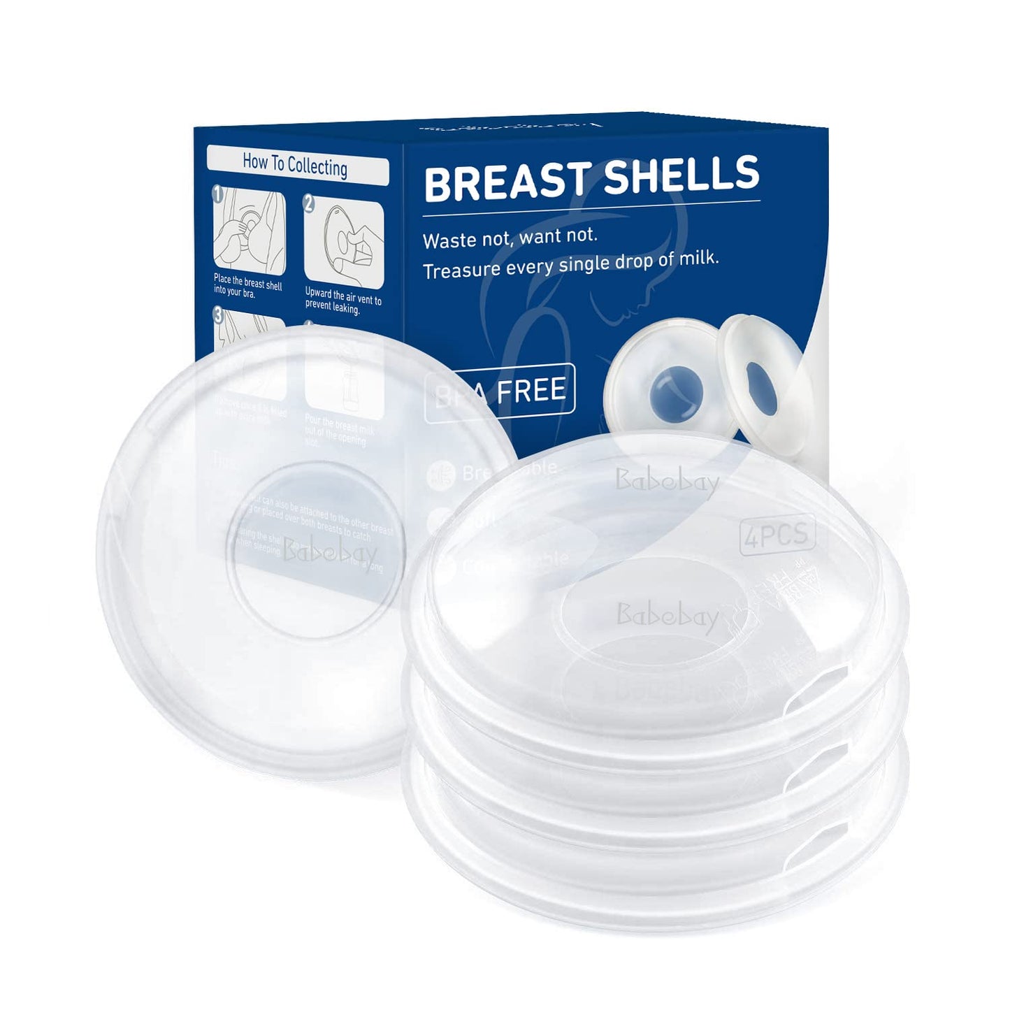 Breast Shells, 4 Pack Nursing Cups, Milk Saver, Protect Sore Nipples For Breastfeeding, Collect Breastmilk Leaks For Nursing Mom