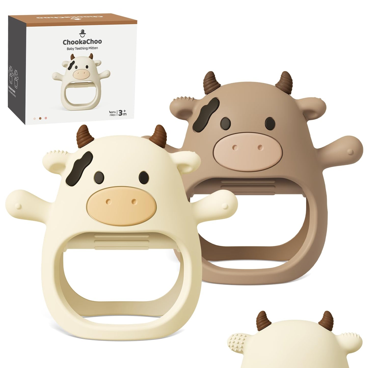 ChooKaChoo 2 Pack Baby Teething Toy for Over 3 Months, Food Grade Silicone Teething Mitten, Anti Dropping Wrist Hand Teethers Ba