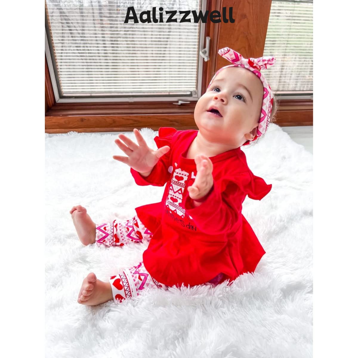 Aalizzwell 12-18 Months Baby Girl Valentines Day Clothes Infant Girls First Valentines Day Outfit My Tunic Clothing Set Heart Re