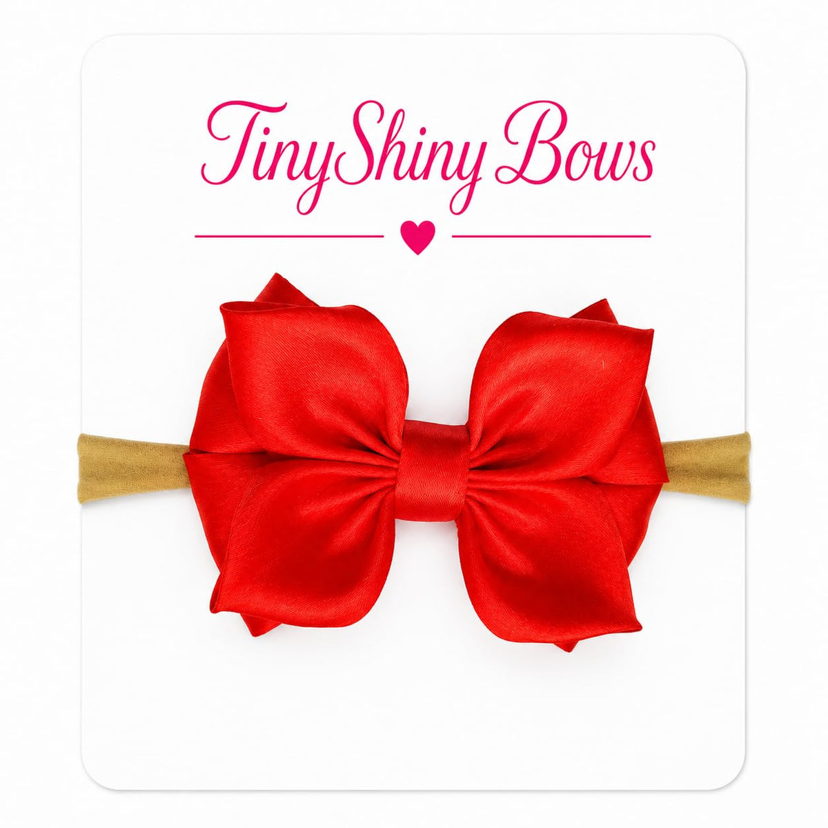 TinyShiny_Satin Ribbon Hair Bow with Baby Soft Headband for NewBorn  Style5 (Red)