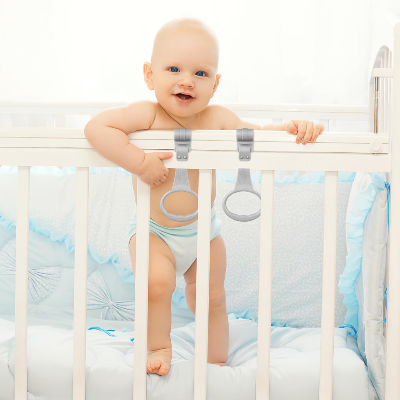 SAFIGLE Baby Playpen - Pull Up Rings Assistant for Baby Walking Exercises - Grey