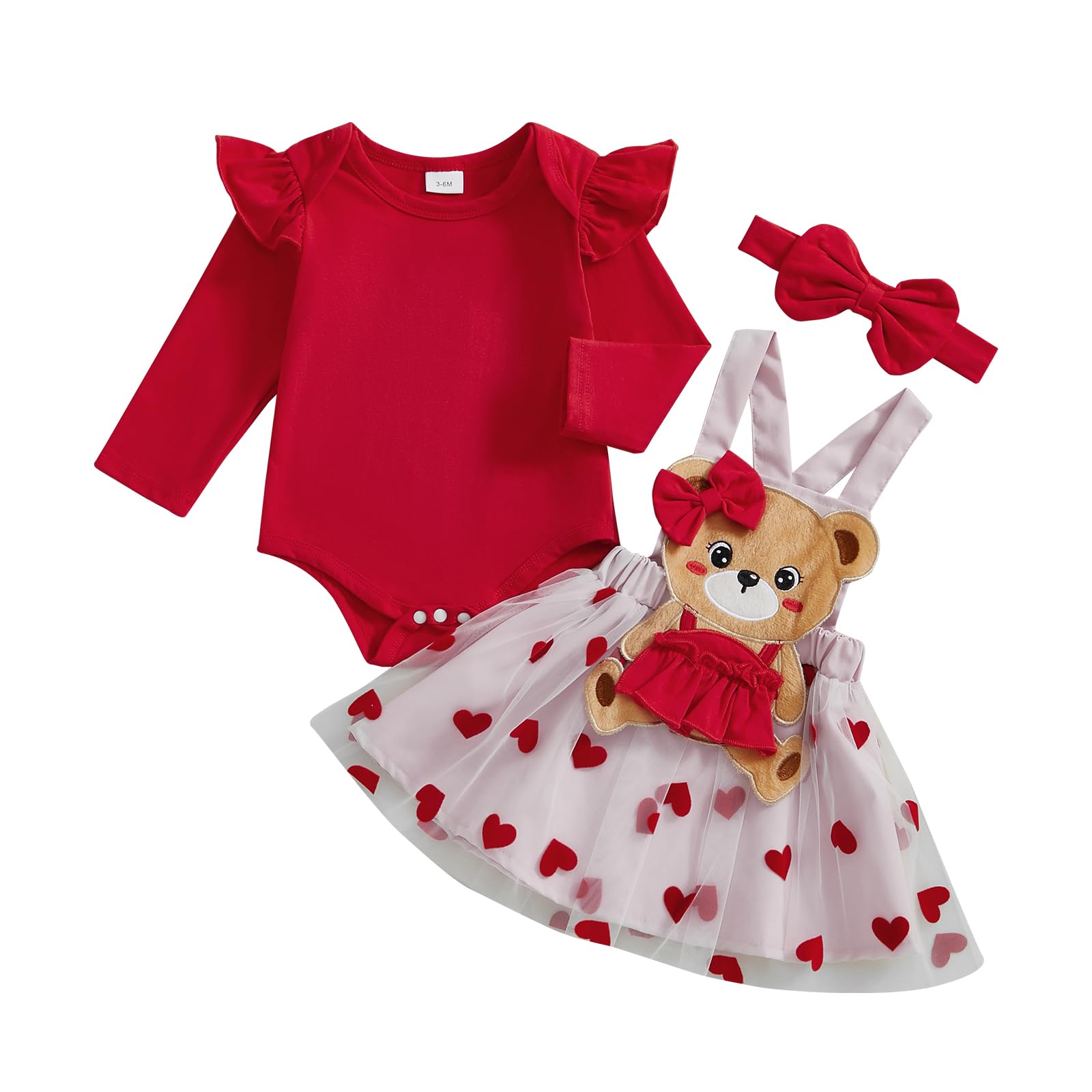 Christmas Baby Girl Outfit Newborn Cute Elk Fly Sleeve Romper Overall Dress Infant Girls Fall Winter Skirt Set (Heart Valentines