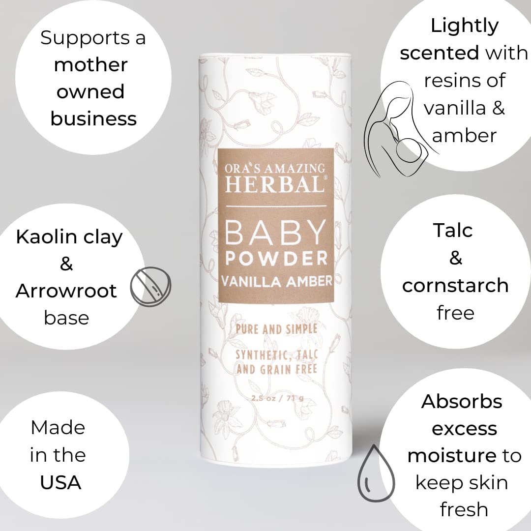 Ora'S Amazing Herbal, Talc Free Baby Powder, Cornstarch Free Clay Based Powder, Real Vanilla Amber Natural Scent