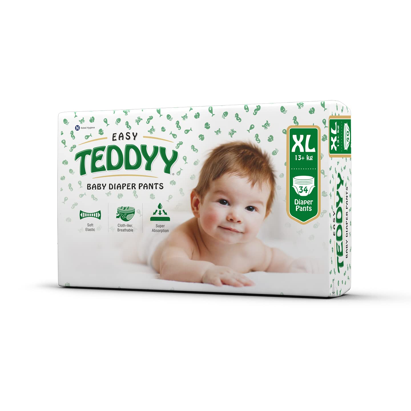 Teddyy Easy Baby Xl Size Diaper Pant Style | 34 Count (Extra Large) | 1217 Kg (Pack Of 1) | Long Protection Hours | AntiBacter