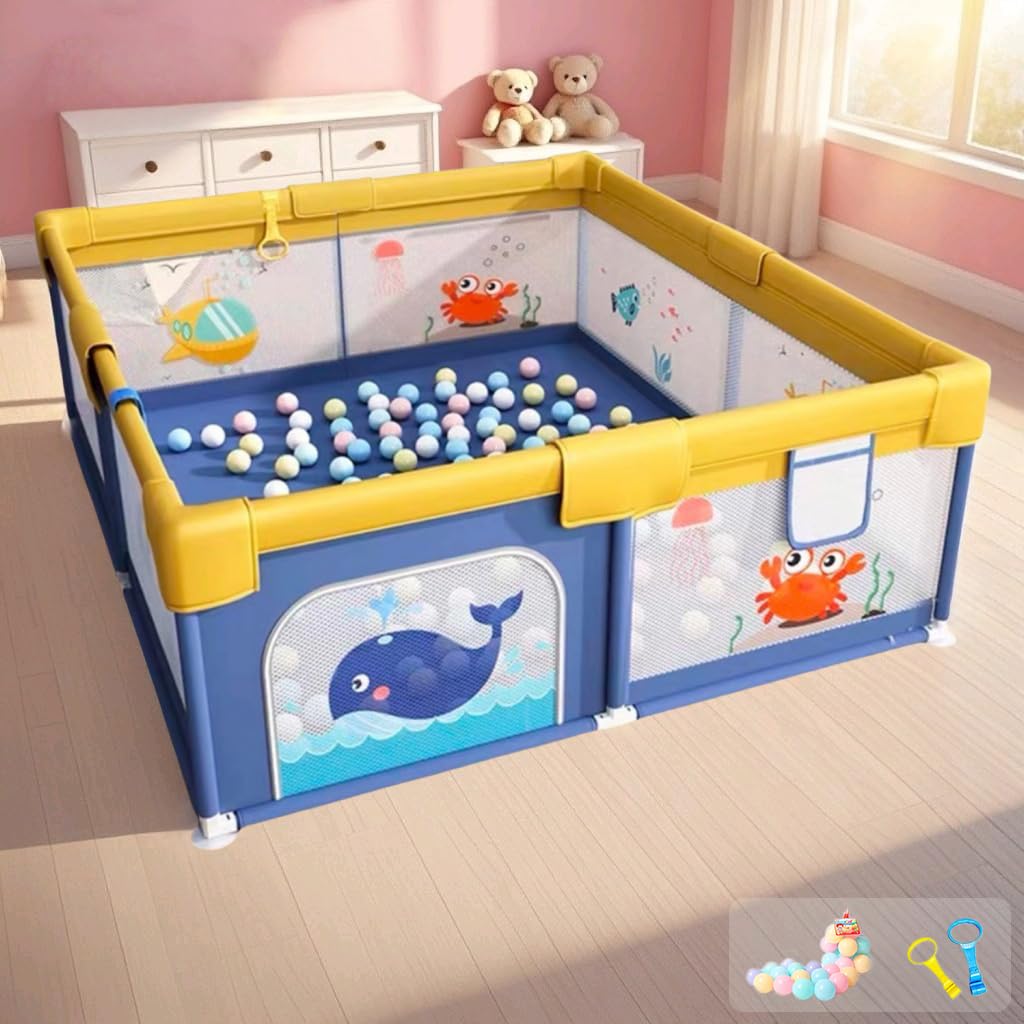Dawnwake Playpen For Babies Up To 5 Years Playard With Pit Balls And AntiFall Grasp Rings, Kids Activity Center With Safety Loc