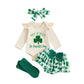 Amnnchya My First St Patricks Day Baby Girl Outfit Clover Romper Plaid Shorts Skirt Newborn Girls Shamrock Clothes 4PCS Set (Kha