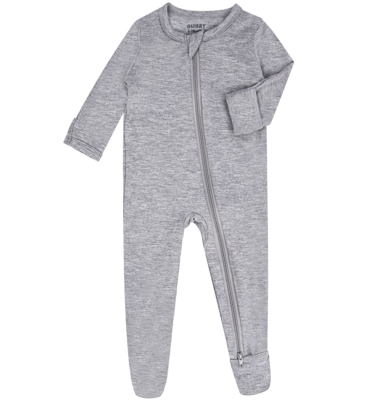 Guisby Baby Boys Footed Zipper Pajamas,Baby Girl Long Sleeve Romper Sleeper Grey 6-12 Months