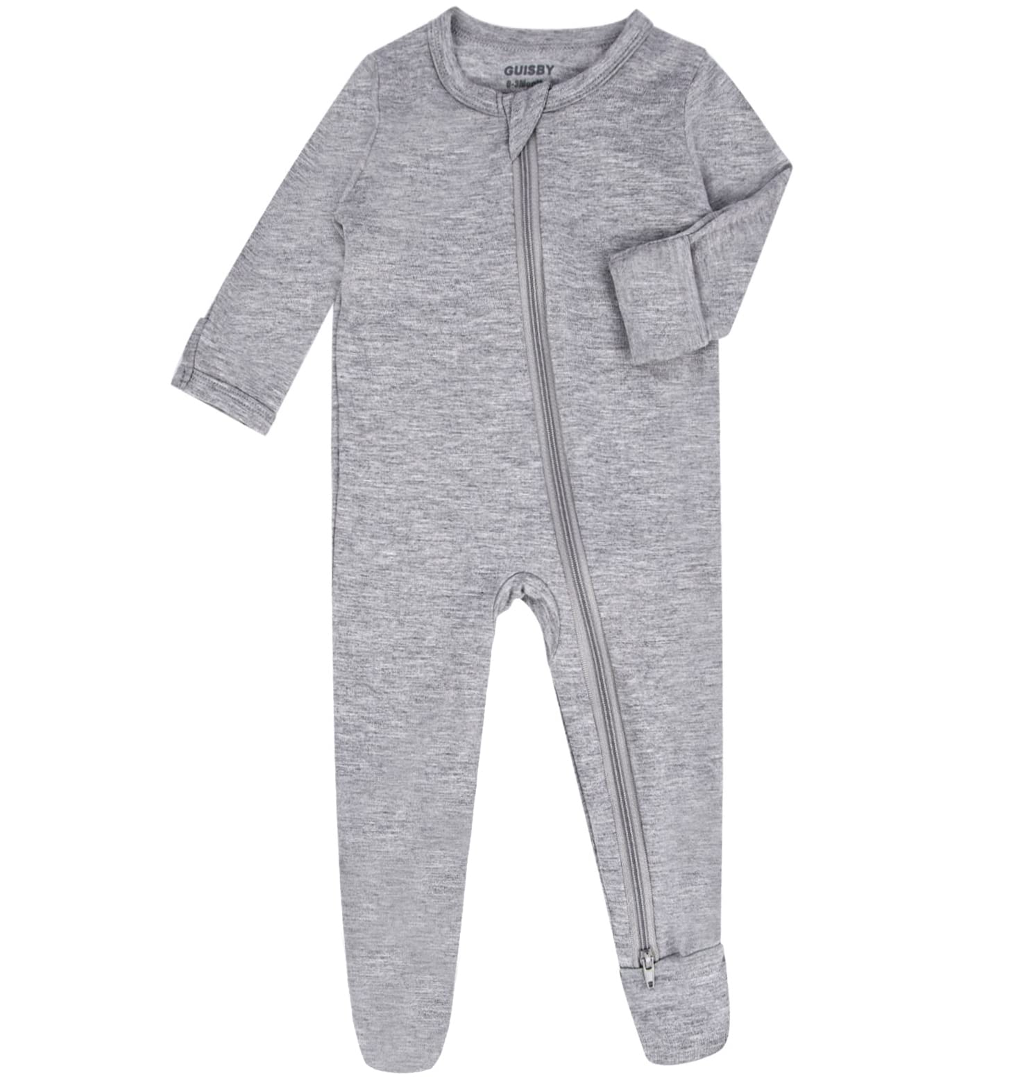 Guisby Baby Boys Footed Zipper Pajamas,Baby Girl Long Sleeve Romper Sleeper Grey 6-12 Months