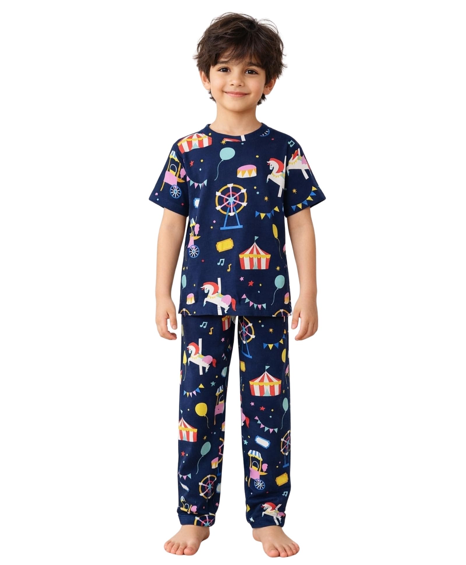 ANTHRILO Summer Carnival Circus Short Sleeve Pyjama Set  Navy