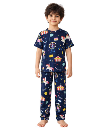 ANTHRILO Summer Carnival Circus Short Sleeve Pyjama Set  Navy