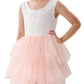 2Bunnies Girl Peony Lace Back A-Line Tiered Tutu Tulle Flower Girl Dress (No Applique Pink, 4T)