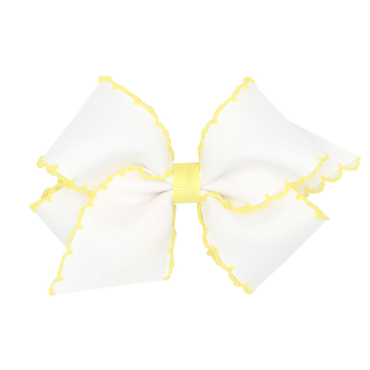 Wee Ones Girls' Classic Grosgrain Moonstitch Hair Bow On A Weestay No-Slip Hair Clip, Small, White W/Light Yellow