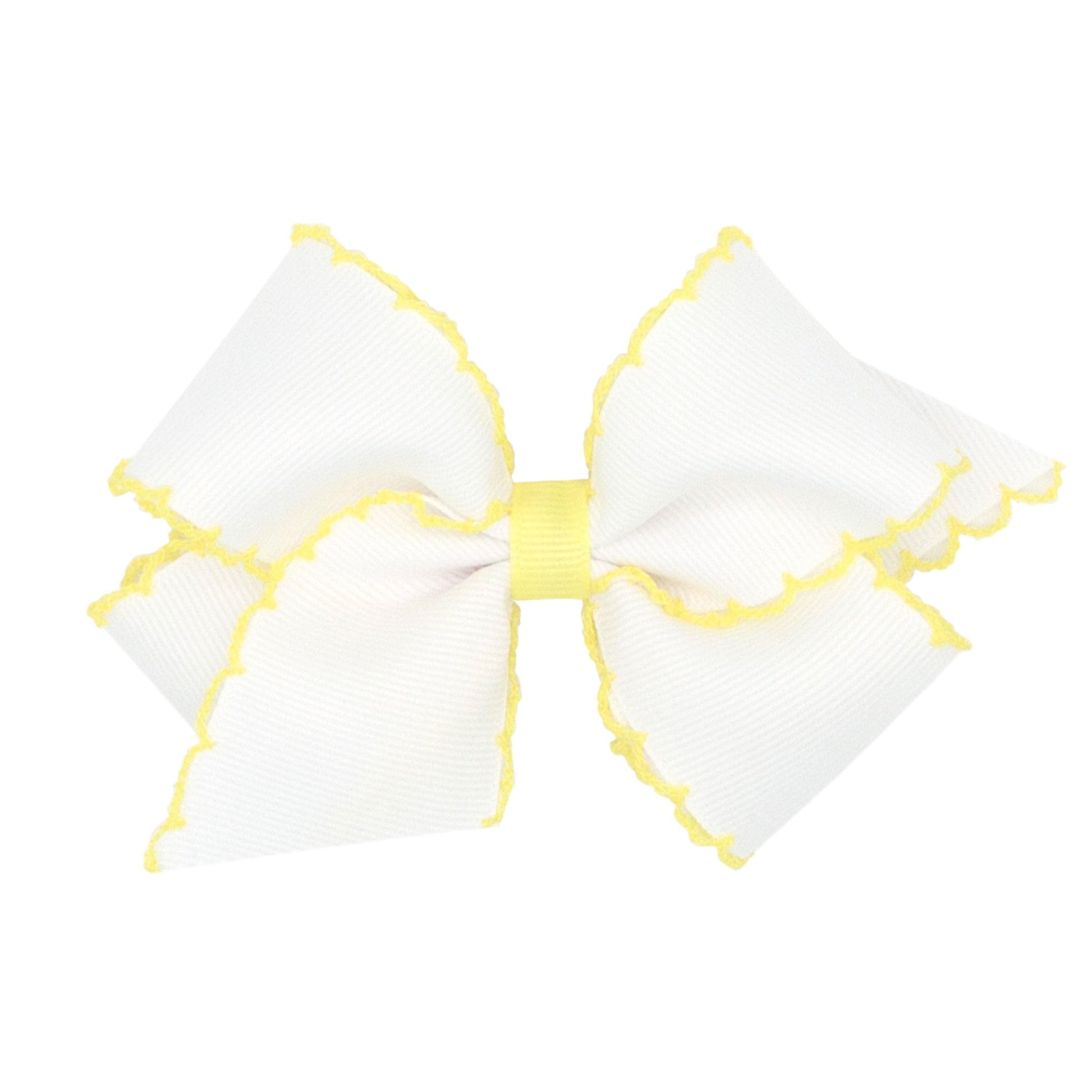 Wee Ones Girls' Classic Grosgrain Moonstitch Hair Bow On A Weestay No-Slip Hair Clip, Small, White W/Light Yellow