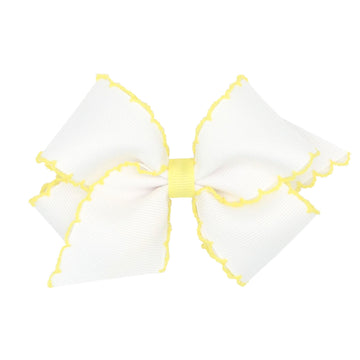 Wee Ones Girls' Classic Grosgrain Moonstitch Hair Bow On A Weestay No-Slip Hair Clip, Small, White W/Light Yellow