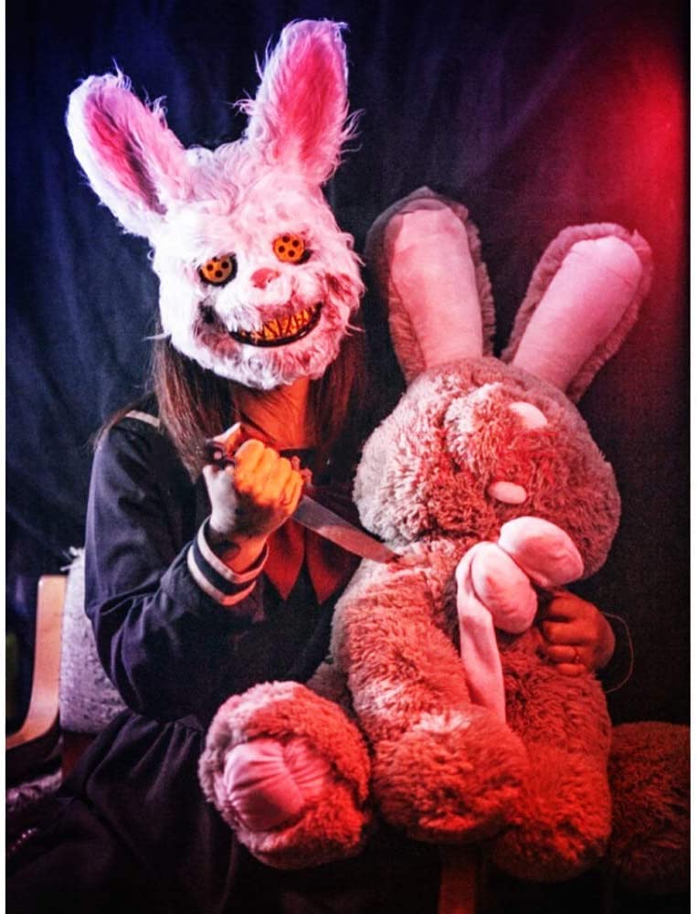 Besseek Halloween Scary Mask Rabbit Bunny Mask, Bloody Plush Animal Head Mask, Halloween Cosplay Costume Props Halloween Party F
