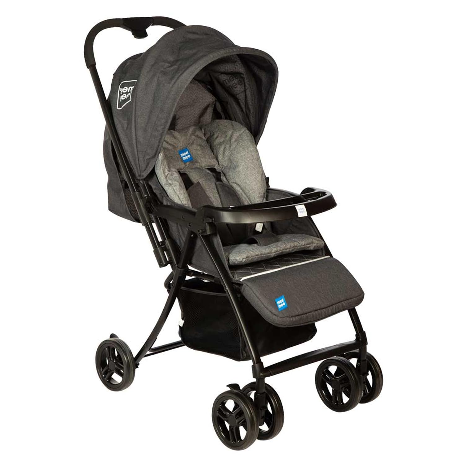 Mee Mee Easy To Push Baby Stroller Pram With Quick One Hand Folding | Comfortable Seating | Fully Rotating Wheels | Feeding Tray