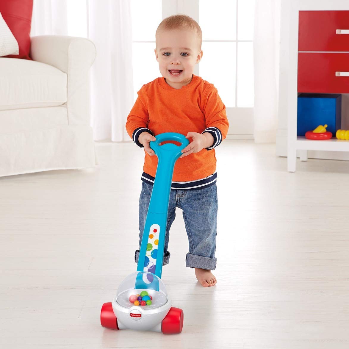 Fisher-Price Corn Popper Baby Toy, Toddler Push Toy with Ball-Popping Action for 1 Year Old and Up, 2-Piece Assembly, Blue