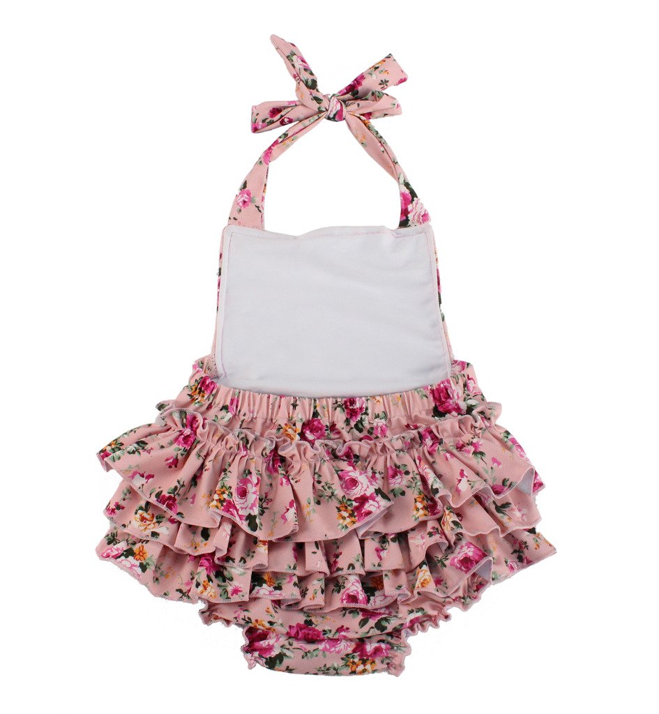 China Rose 50'S Floral Ruffles Rompers Backless Dress Bathing Suit Swimwear (0-12 Months,Pink)